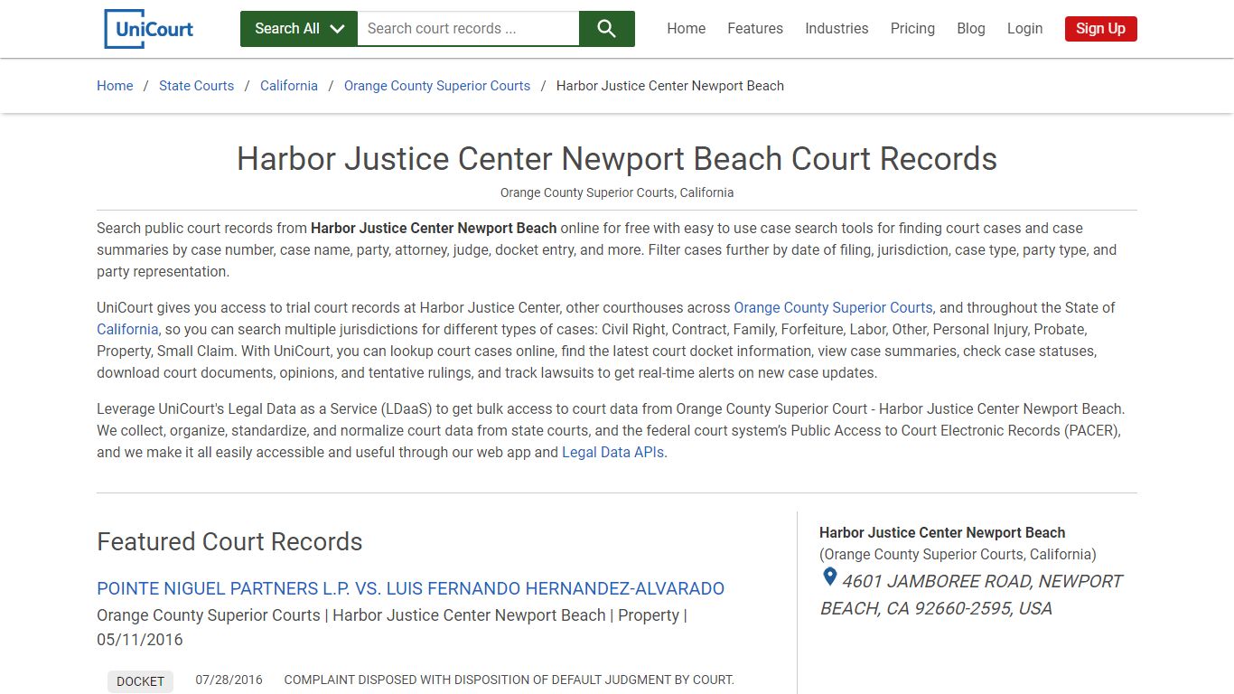 Harbor Justice Center Newport Beach Court Records