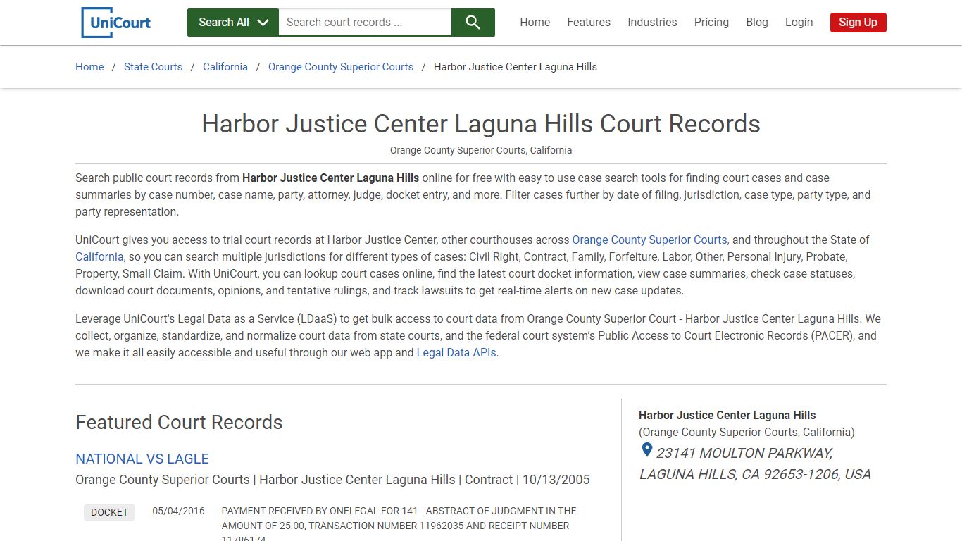 Harbor Justice Center Laguna Hills Court Records | Orange | UniCourt